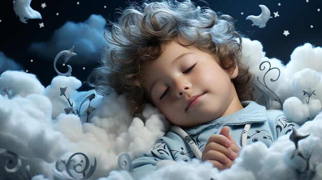 Zdjęcie dziecko śpi przytulnie pod gwiazdą.