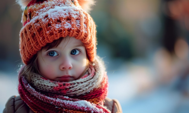 Dziecko ubrane w zimę na zimową sesję zdjęciową generowaną przez sztuczną inteligencję