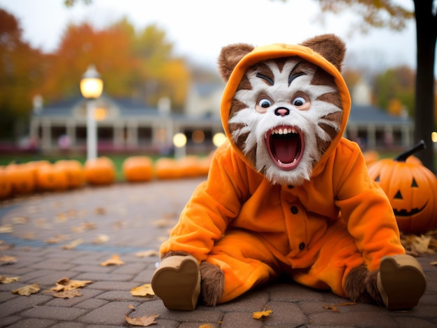 Dziecko w kostiumie halloween z zabawną pozą