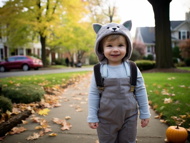 Dziecko w kostiumie halloween z zabawną pozą