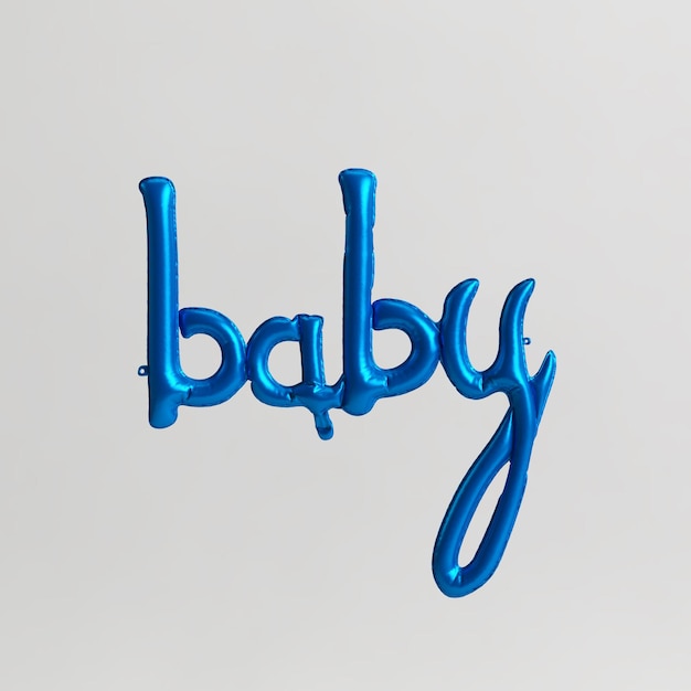 Dziecko w kształcie słowa 3d ilustracja półprzezroczystych niebieskich balonów na białym tle