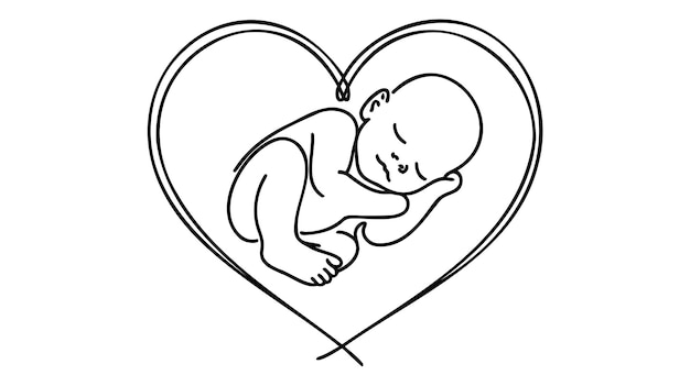 Zdjęcie dziecko w łonie matki kocha jedną linię rysującą na białym tle