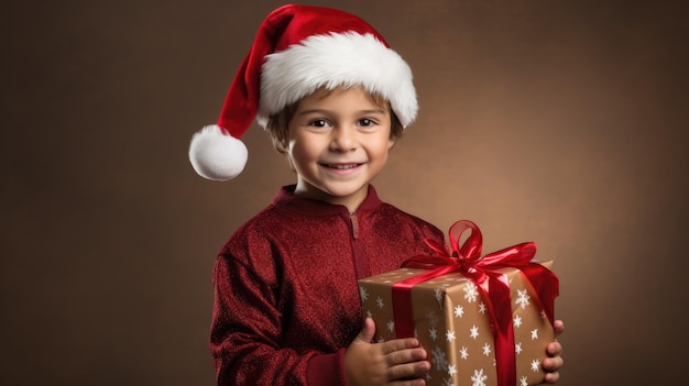 Dziecko w świątecznym świątecznym stroju trzymające prezent