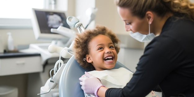 Dziecko z dentystą w gabinecie stomatologicznym