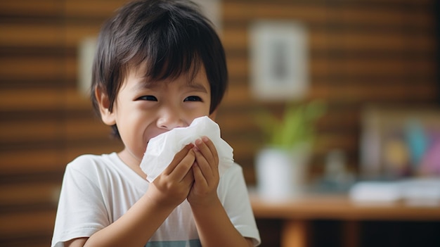 Dziecko z objawami choroby związanej z katarem lub zatkanym nosem, grypą