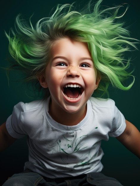dziecko z zielonymi włosami