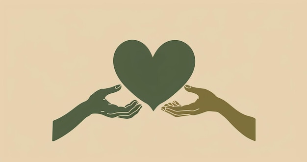 Dzieło sztuki charytatywnej i ilustracja kolorowej ręki trzymającej serce dla wsparcia pomocy i darowizn