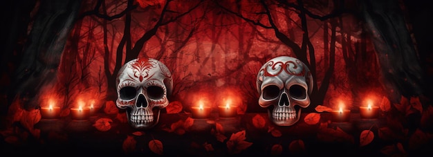 Dzień Czaszek Zmarłych Dzień Zmarłych i meksykańskie tło Halloween meksykański festiwal tradycji Dzień martwej czaszki cukrowej Dzień Zmartwych generuje ai
