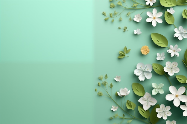 Dzień dobry wiosny lub letni baner z 3d kwiatami i liśćmi Szablon zaproszenia do wizytówki nowoczesne ba