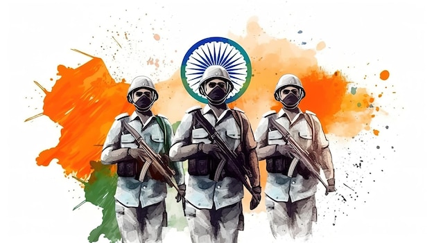 Dzień indyjskich sił powietrznych z indyjską flagą i indyjskimi żołnierzami