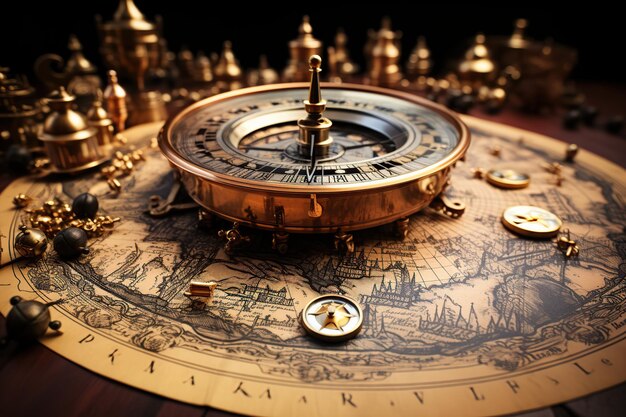 Dzień Kolumba i mapa świata z kompasem AI Generowane