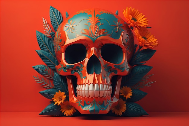 Dzień martwej czaszki cukrowej Meksykańska czaszka cukrowa ai generatywna