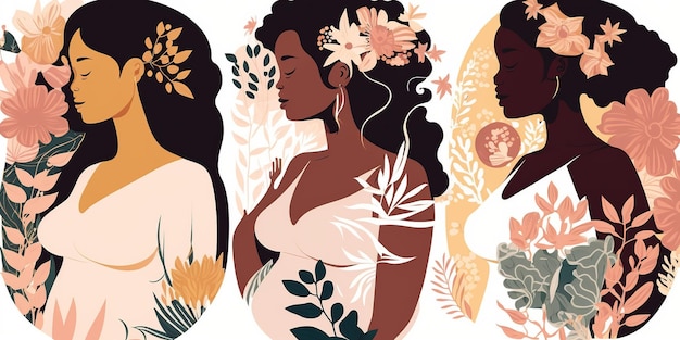 Zdjęcie dzień matki abstrakcyjny wzór dla różnych grup etnicznych matki w ciąży kwiaty na biały temat