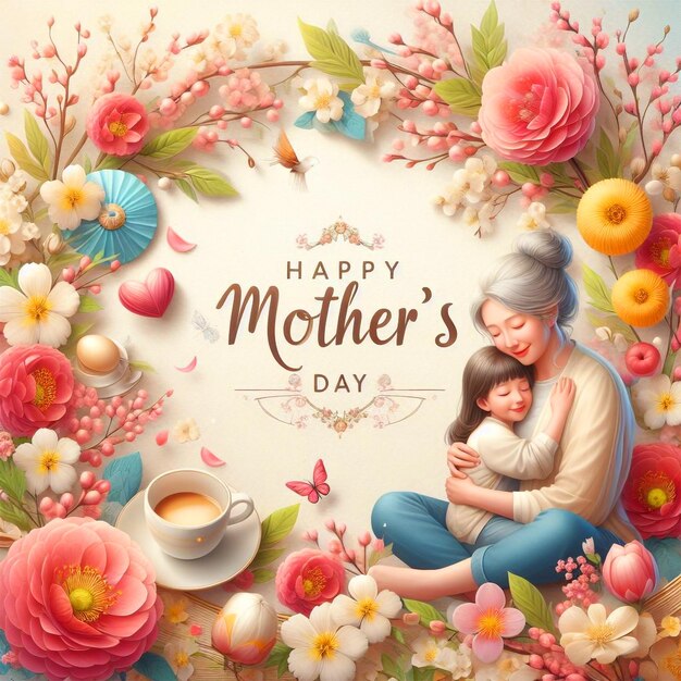 Dzień Matki Tło z matką i córką z kwiatem Szczęśliwe święto Dnia Matki