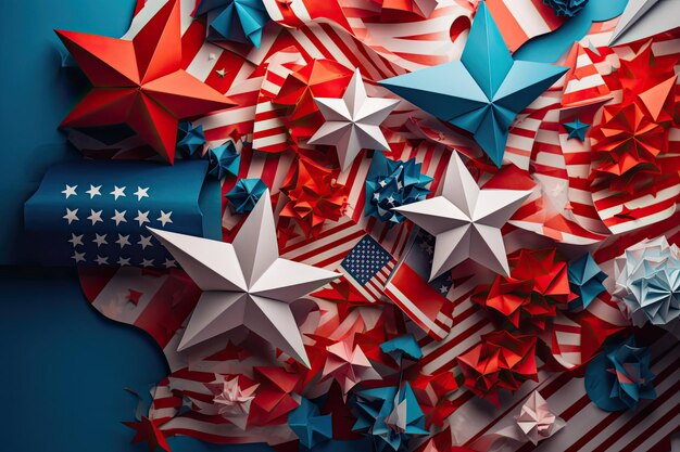 Dzień Niepodległości 4 lipca Patriot America Niebieskie i czerwone gwiazdy