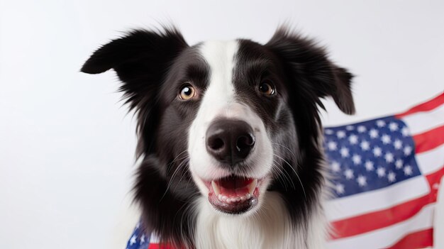 Dzień Niepodległości 4 lipca pies border collie na białym tle