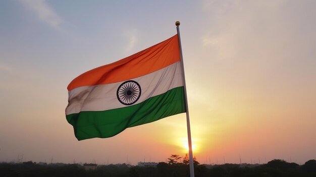 Dzień Niepodległości Indii Indyjska flaga jest machana niebo Generative ai