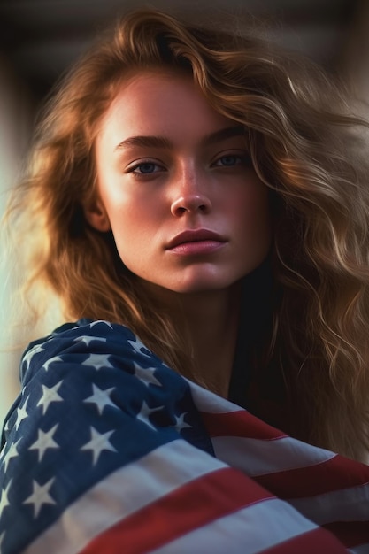 Dzień Niepodległości kobieta z amerykańską flagą