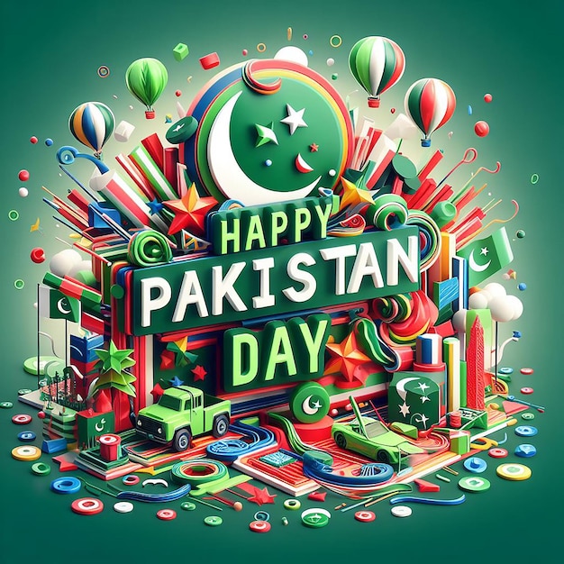 Zdjęcie dzień niepodległości pakistanu 3d styl flagi tła z tekstem ai generowany