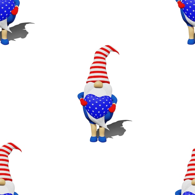 Dzień Niepodległości Stanów Zjednoczonych gnome pasiasty kapelusz bez szwu wzór 4 lipca narodowa flaga USA wakacje projekt tkaniny