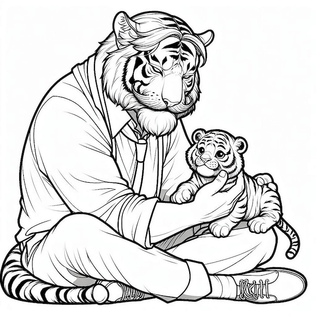 Dzień Ojca kolory Tygrysa Papa i dziecko Tigon generatywny ai