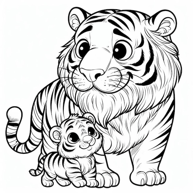 Dzień Ojca kolory Tygrysa Papa i dziecko Tigon generatywny ai