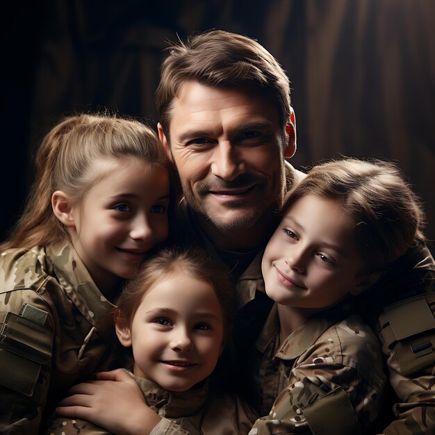 Dzień Pamięci Dzień Weteranów Szczęśliwe spotkanie żołnierza z rodziną, syn przytula ojca