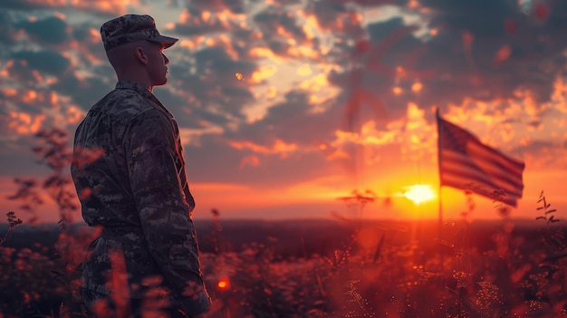 Dzień Pamięci Patriotów, amerykańskie święto, amerykański żołnierz o zachodzie słońca
