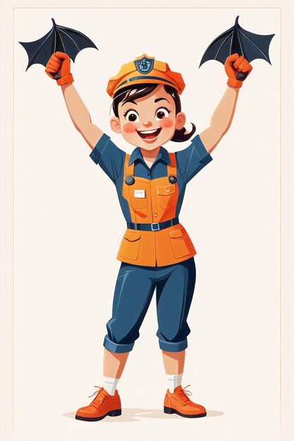 Zdjęcie dzień pracy dzień pracy chłopiec w mundurze budowlanym trzymający kij