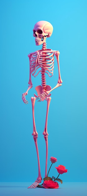 Dzień śmierci piękny różowy renderowania 3D szkielet szkielet człowieka stojącego
