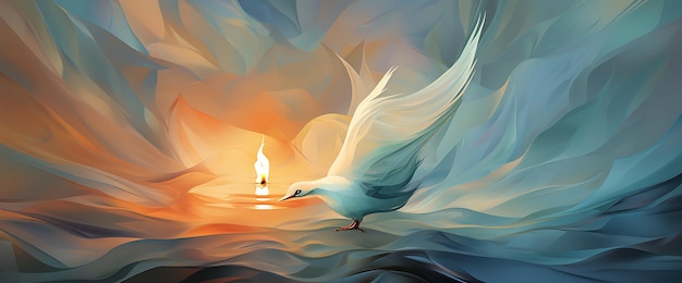 Dzień świec Płomienie świec tworzące kształt gołębia Miękkie białe plakat koncepcyjny świąteczny