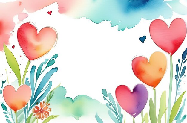 Dzień Walentynek akwarel abstrakcyjny różne serca pastelowe tło baner na dzień Walentynek