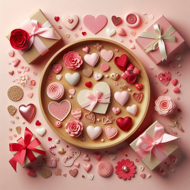 Dzień Walentynek uroczy wzór tła z dekoracyjnymi sercami miłosnymi z góry