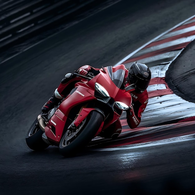 Zdjęcie dzień wyścigu ducati panigale v4r w pełnym zgięciu