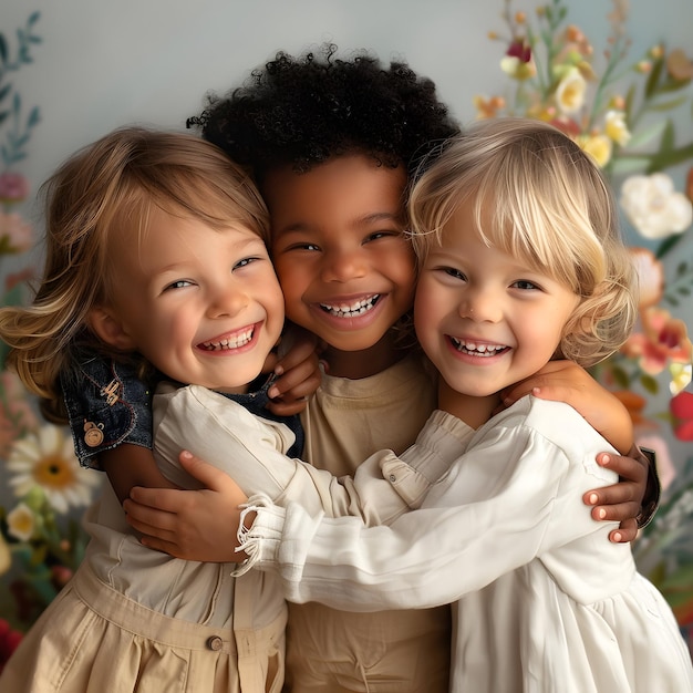 Zdjęcie dzień z dziećmi portret grupy szczęśliwych dzieci uroczych małych dzieci bawiących się razem i bawiących