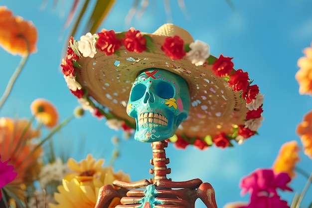 Zdjęcie dzień zmarłej meksykańskiej catriny calavera w sombrero