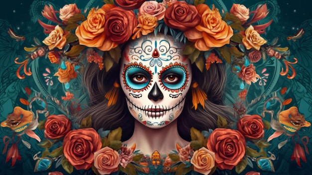 Dzień zmarłych Dia de los muertos Ilustracja AI GenerativexA