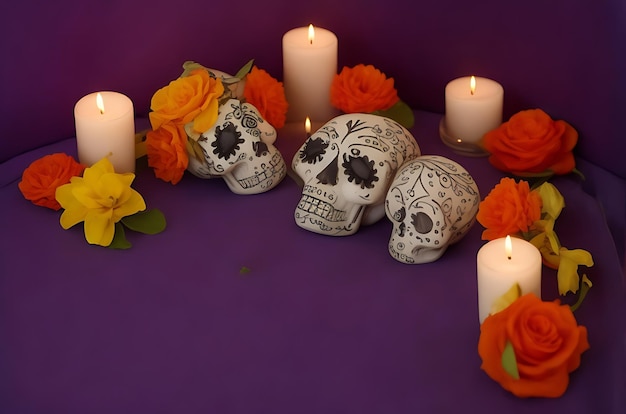Zdjęcie dzień zmarłych el dia de muertos uroczystość z czaszką na tle