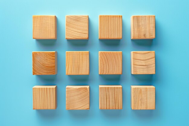 Zdjęcie dziesięć pustych drewnianych bloków na niebieskim tle