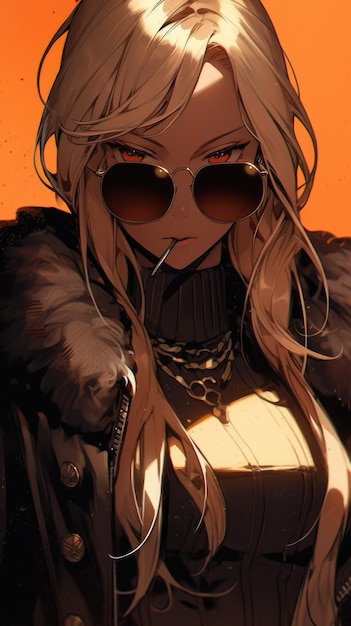 dziewczyna anime w brązie z okularami przeciwsłonecznymi