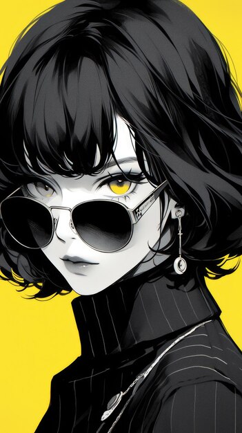 dziewczyna anime w kolorze żółtym z okularami przeciwsłonecznymi