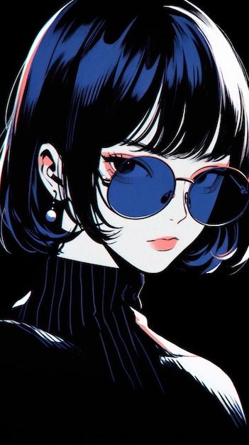 dziewczyna anime w marynarce z okularami przeciwsłonecznymi