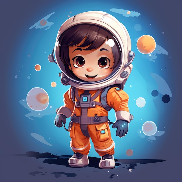 Dziewczyna astronauta kreskówka na tle ilustracji wektorowych przestrzeni