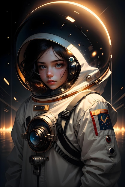 Dziewczyna astronauta w garniturze kosmicznym w przestrzeni kosmicznej tło ilustracja tapety science fiction