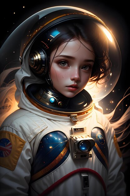 Dziewczyna astronauta w garniturze kosmicznym w przestrzeni kosmicznej tło ilustracja tapety science fiction