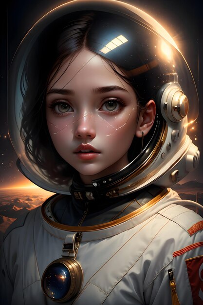 Dziewczyna astronauta w garniturze kosmicznym w przestrzeni kosmicznej tło ilustracja tapety science fiction