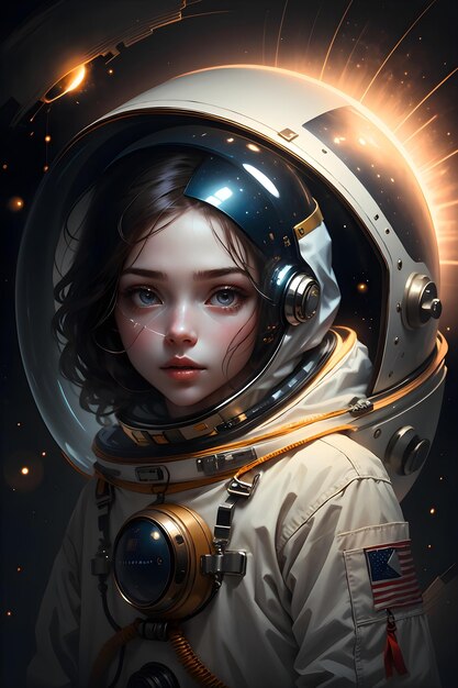 Dziewczyna astronauta w garniturze kosmicznym w przestrzeni kosmicznej tło ilustracja tapety science fiction