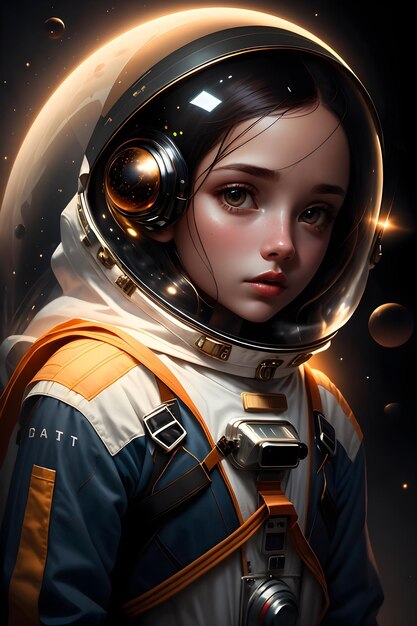 Dziewczyna astronauta w garniturze kosmicznym w przestrzeni kosmicznej tło ilustracja tapety science fiction