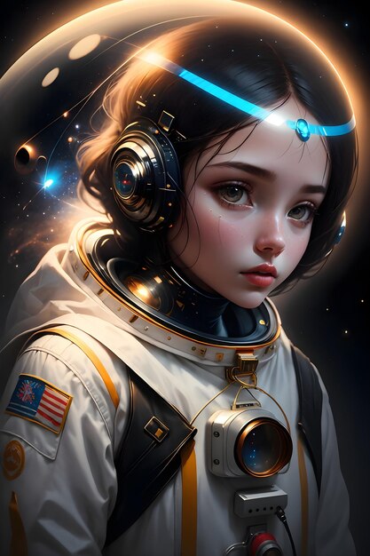 Dziewczyna astronauta w garniturze kosmicznym w przestrzeni kosmicznej tło ilustracja tapety science fiction