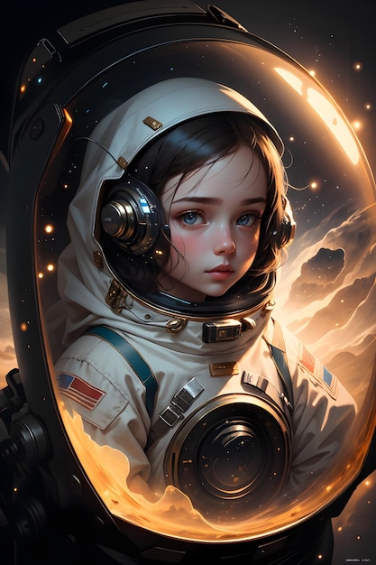 Zdjęcie dziewczyna astronauta w garniturze kosmicznym w przestrzeni kosmicznej tło ilustracja tapety science fiction